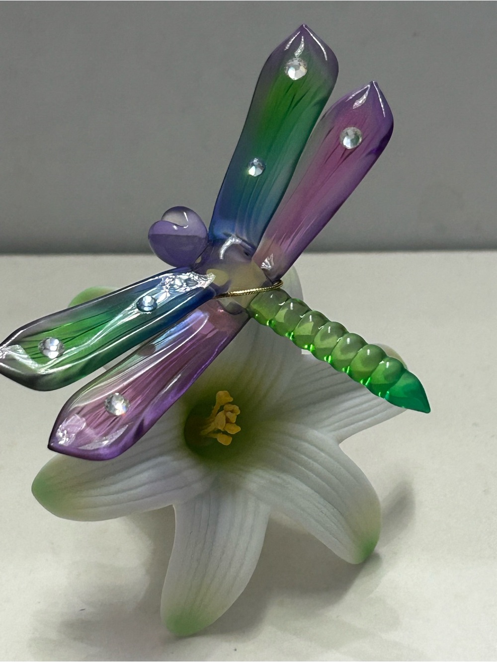 Glass Baron Dragonfly on Lily with Swarovski Crystals Handcrafted Art New in Box